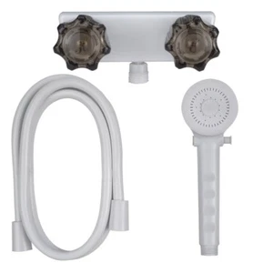 Shower Faucet, Hose, And Handle Kit For RV, Campers, And Trailers In White/Smoke - Picture 1 of 4