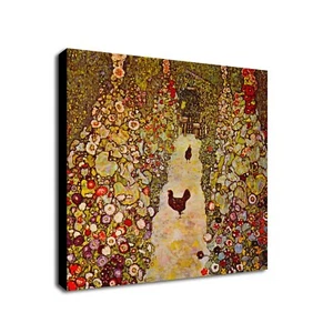 Garden Path with Chickens by Gustav Klimt - Framed Canvas Wall Art Print - Picture 1 of 6