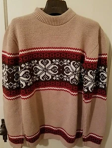 Botany 500 Vintage Strick Pullover M beige mit geometrischem Muster Rundhals Ski Wandern - Bild 1 von 3