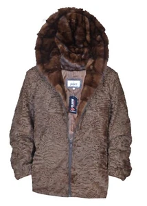 Brown Real Persian Lamb Fur Coat All Size Karakul Mink Fur Large Hoodie Pre Sale - Picture 1 of 3
