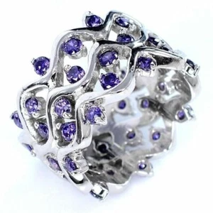 Fashion Women Silver Amethyst Engagement Wedding Rosebush Band Ring Purple - Picture 1 of 14