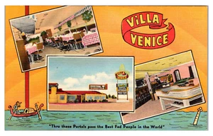 LAS VEGAS, NEVADA - VILLAGE VENICE RESTAURANT ON GAY STRIP - LINEN POSTCARD - Picture 1 of 2