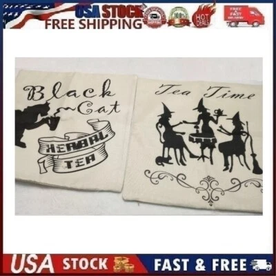 2pk Fundas de Almohada Gato Negro Té de Hierbas y 3 Brujas Tea Time 18"x18" Foto 1 de 4