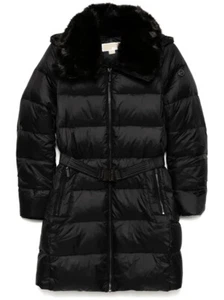 MICHAEL MICHAEL KORS Damen Daunen 3/4 Puffer Mantel mit Kunstfellbesatz, schwarz - Bild 1 von 1