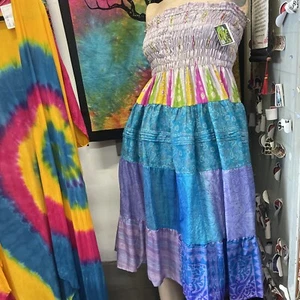 100% Silk Skirt Or Dress Multi blue purple One Size Fits Most - Picture 1 of 3