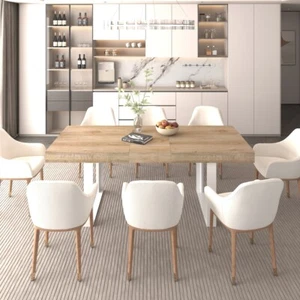 Extendable Dining Table for 6-10, Modern Farmhouse Wooden Kitchen Table - Picture 1 of 14