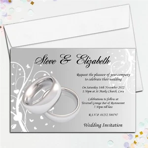 10 Personalised Silver Wedding Invitations / Evening Invites & Envelopes N44 - Picture 1 of 2