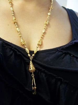 Collar lariat calado corte diamante 26" oro 22k vintage 23,2 g India hecho a mano Foto 1 de 4