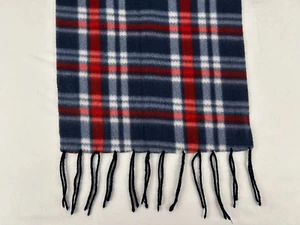 Bufanda polar a cuadros, roja, blanca y azul con flecos negros, 10,5" x 50" - Imagen 1 de 3