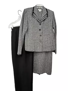 KIM ROGERS Women Sz 14 NWT 3PC Suit Pants Skirt Black & White Weave Classic - Picture 1 of 15