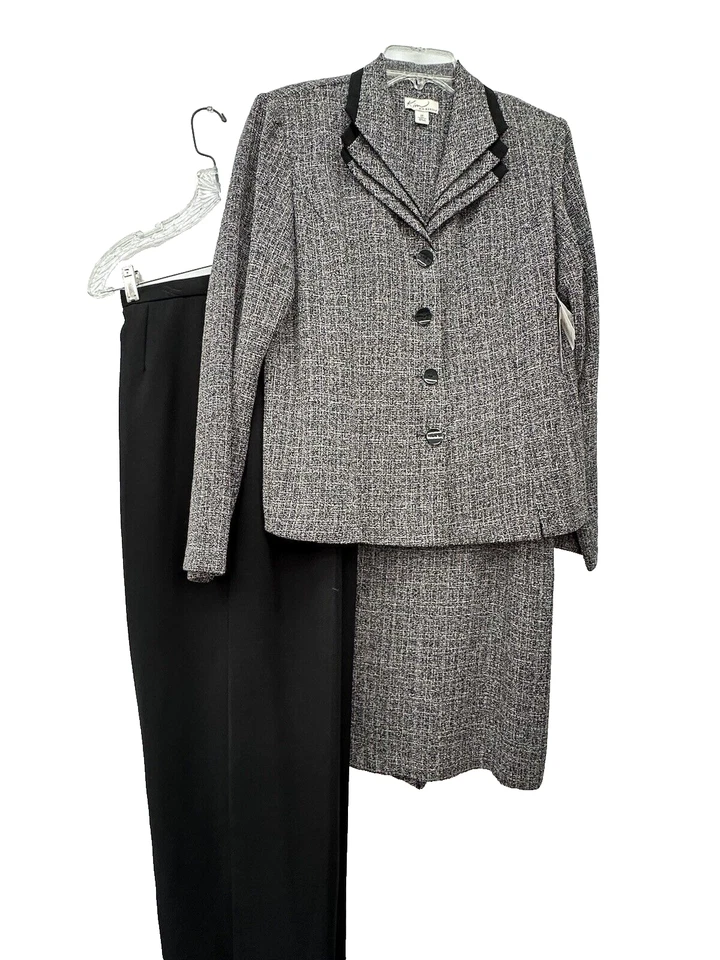 KIM ROGERS Mujer Talla 14 Nuevo con Etiquetas 3 Piezas Traje Pantalones Falda Tejido Blanco y Negro Clásico Foto 1 de 4