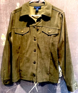 NEW Karen Scott Jacket Womens Small Olive Army Green Collared Button Coat - Picture 1 of 5