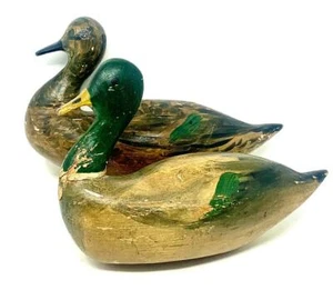 Vintage RARE 2 Primitive Mallard Decoys Bodies Made in 5 Separate Layers Charity - Picture 1 of 12