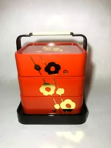 Antico oggetto tradizionale giapponese lacca giapponese pila pranzo bento box 3 livelli - Foto 1 di 6