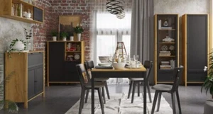 Black extending dining table with 4 beech wood chairs, modern set, Tor set - Picture 1 of 8