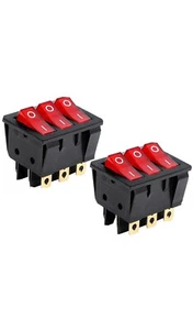 3 gang rocker switch 9 pin rocker switch red lighted 15A 250V AC 2 pcs - Picture 1 of 5