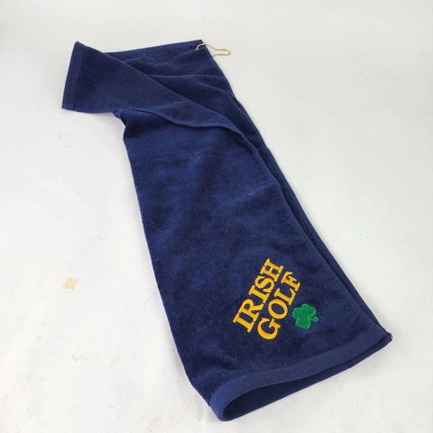 Irish Golf Towel 16 x 25 with clip cotton Blue Embroidered Lucky Blue Shamrock Cover