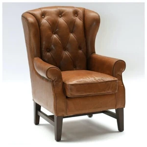 Chesterfield Vintage Echtleder Ohrensessel Ledersessel Braun Antik Sessel 546 - Bild 1 von 6