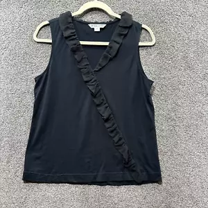 Pendleton Tank Bluse Top Damen M schwarz Baumwolle Seide Rüschen ärmellos V-Ausschnitt - Bild 1 von 12
