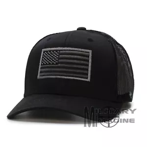 American US Flag hat Black/ Black cap US Trucker Mesh Tactical Operator Snapback - Picture 1 of 5