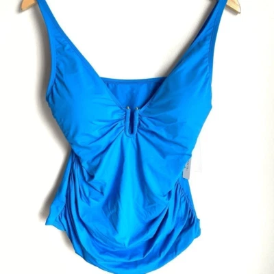 Bleu Rod Beattie Women 8 Ruched Slimming Skyline Tankini Top U Wire Front Blue - Image 1 of 4