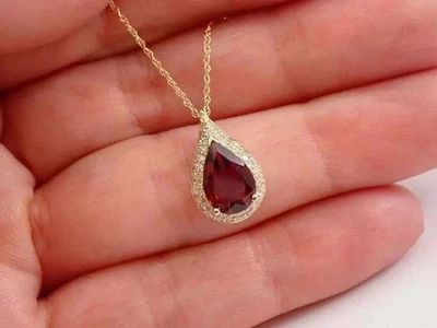 Colgante para mujer 2 quilates corte pera creado en laboratorio rubí rojo chapado en oro amarillo de 14 quilates 18" IN Foto 1 de 3