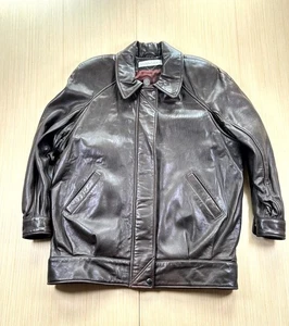 Andrew Marc Leather Jacket Mens Large Brown Lined Raglan Sleeve Outdoor Winter - Picture 1 of 11