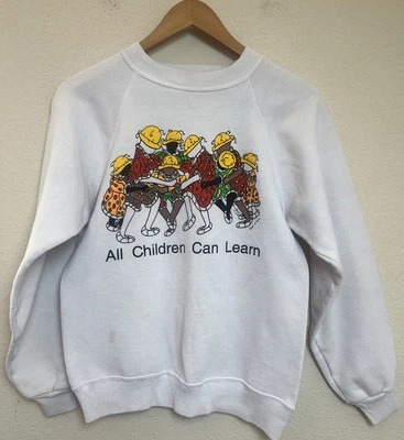 Sudadera vintage Hanes "Todos los niños pueden aprender" años 90 cuello redondo talla pequeñas manchas Foto 1 de 4
