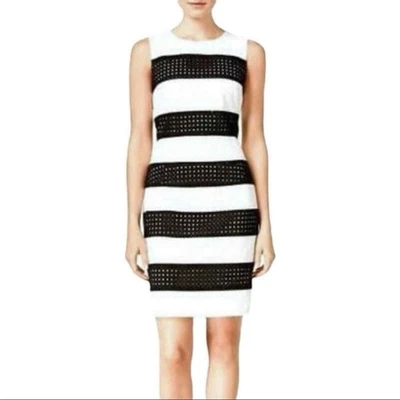 Vestido Vaina Calvin Klein Negro Blanco Rayas Ojales Mujer Talla 2 Sin Mangas Foto 1 de 4