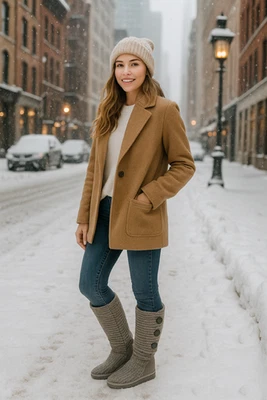 Bota Ugg Cardy Tejida Hasta la Rodilla Sin Cordones Botón Lateral Minimalista Occidental Y2K Mujeres 9 Foto 1 de 4