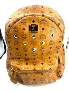 MCM Stark Nieten Visetos Rucksack klein mittelbraun Leder Logo Unisex authentisch - Bild 1 von 13