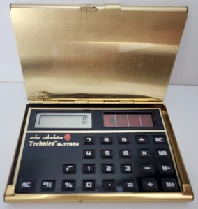 VTG Technico SL773CK Solar Powered Thin Calculator Brass Case w/ Manual Works - Picture 1 of 10