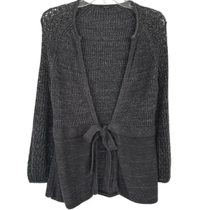 Tahari Women Pointelle Knit Long Sleeve Cardigan Sweater Gray Whimsigoth Medium - Picture 1 of 8