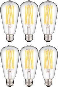 Sunlite LED Filament Style Edison Light Bulb 8.5W Dim 27K-WarmWhite, 6- Pack - Picture 1 of 2