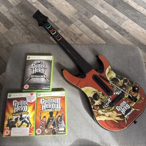 Metallica Guitar Hero Red Octane Wireless Guitar Controller - Xbox 360 & 3 Games - Picture 1 of 10