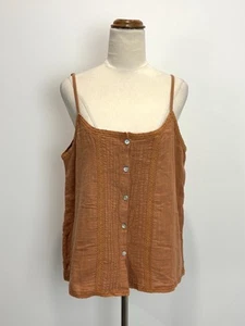 Nomad The Label Womens Cami Top Size L Brown Crochet Trim 100% Cotton Boho Gypsy - Picture 1 of 10