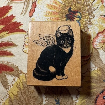 Sello de goma PSX Cat Angel F1322 gatito gatos alas de ángel cielo negro blanco 1994 Foto 1 de 4