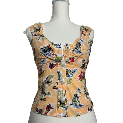 ModCloth Retro Western Print Smocked Bustier Crop Tank Top Cowboy Women Size 4 - Image 1 of 4