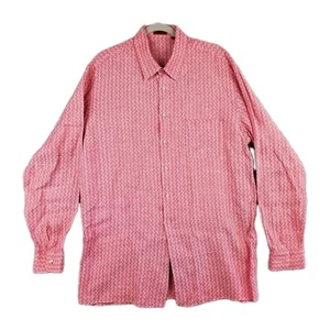 Missoni VTG Orange Label Long Sleeve Linen Shirt Men's 56/46 XXL Salmon Zigzags - Picture 1 of 17