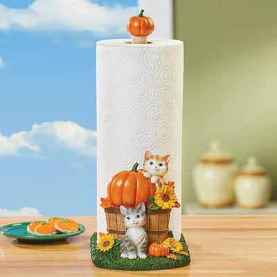 Soporte toallero de papel calabaza gatos barril cosecha otoño decoración mesa cocina Foto 1 de 3