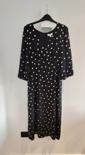 Abito midi cuore lamina nero e oro Love & Roses di Lipsy taglia 14 San Valentino