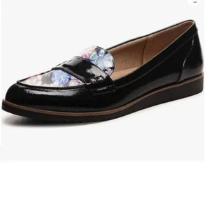 YDN Women t Flats Loafers Slip On Round Closed Toe Printed Patent Leather Black - Picture 1 of 8
