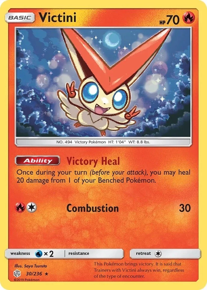 Pokémon TCG Victini Sun & Moon - Cosmic Eclipse 30/236 Holo Holo Rare - Image 1 of 1