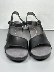 DANSKO Tasha Black Leather Sandal Heels Women 41 Black Cut Out Block US 10.5-11 - Picture 1 of 6
