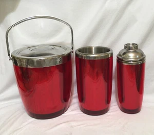 Bar Set Wine Chiller Cocktail Shaker Ice Bucket Red Acrylic S.Steel Valentines - Picture 1 of 23