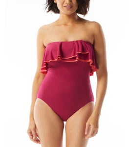 Coco Reef Contours Ruffled One-Piece Swimsuit Deep Fuchsia Size 8/32C 4845 - Picture 1 of 1