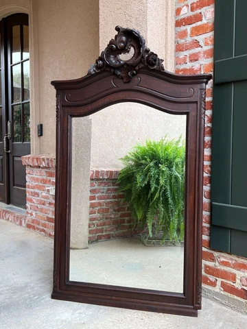 Antique French Pier Console Wall Mirror Louis XV Carved Oak 19th century Cover