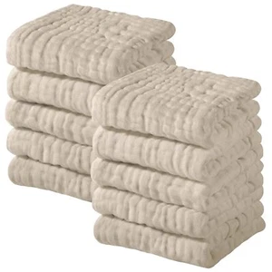 Muslin Baby Washcloths 100% Cotton 10 Pack 12x12in Soft Towels (Apricot) - Picture 1 of 7