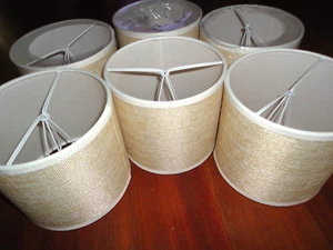 WELLMET LINEN CHANDELIER LAMPSHADES SHADES (6) DRUM SHADES CLIP-ON - Picture 1 of 10