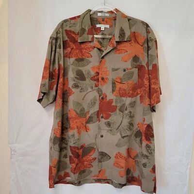 Camisa hawaiana con botones Geoffrey Beene XL lavable de seda estampado tropical para hombre  Foto 1 de 4